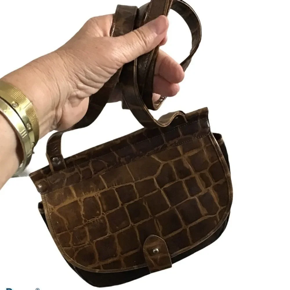 L J Simone VTG Croc Embossed & Suede Crossbody Bag
